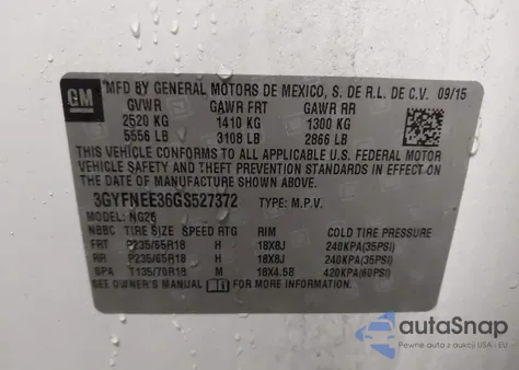 2016 Cadillac Srx Luxury Collection z USA, uszkodzony, nr VIN 3GYFNEE36GS527372